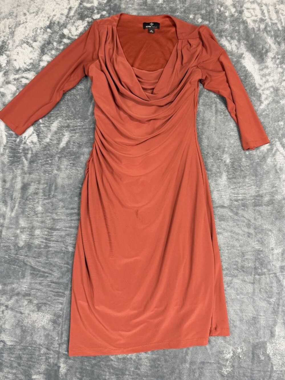 Ronni Nicole Rust Cowl Neck Midi Dress Size 10 With 3/4 Sleeves